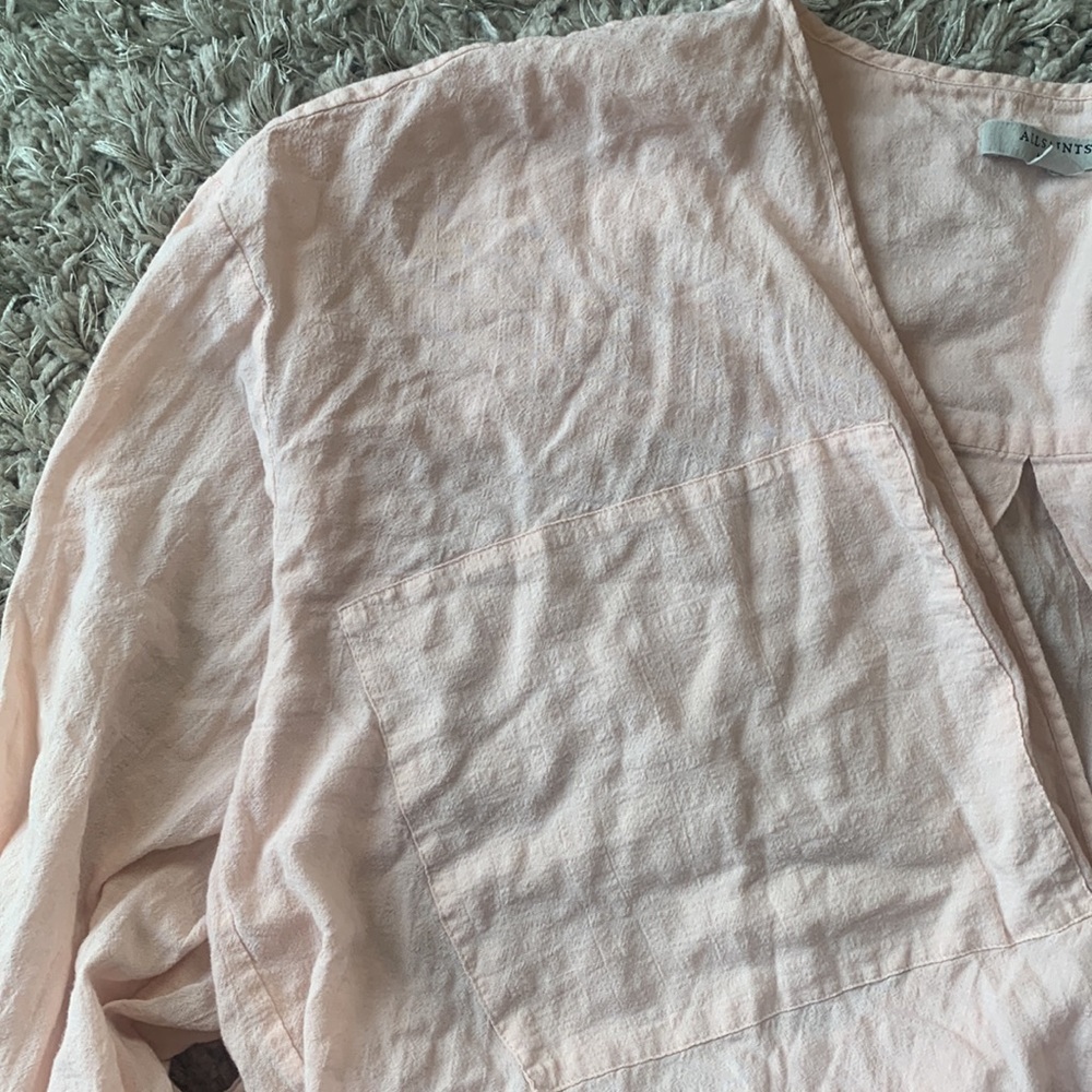 ALL SAINTS Crossover High Lo Flowy Blouse Blush Pink - Picture 14 of 16